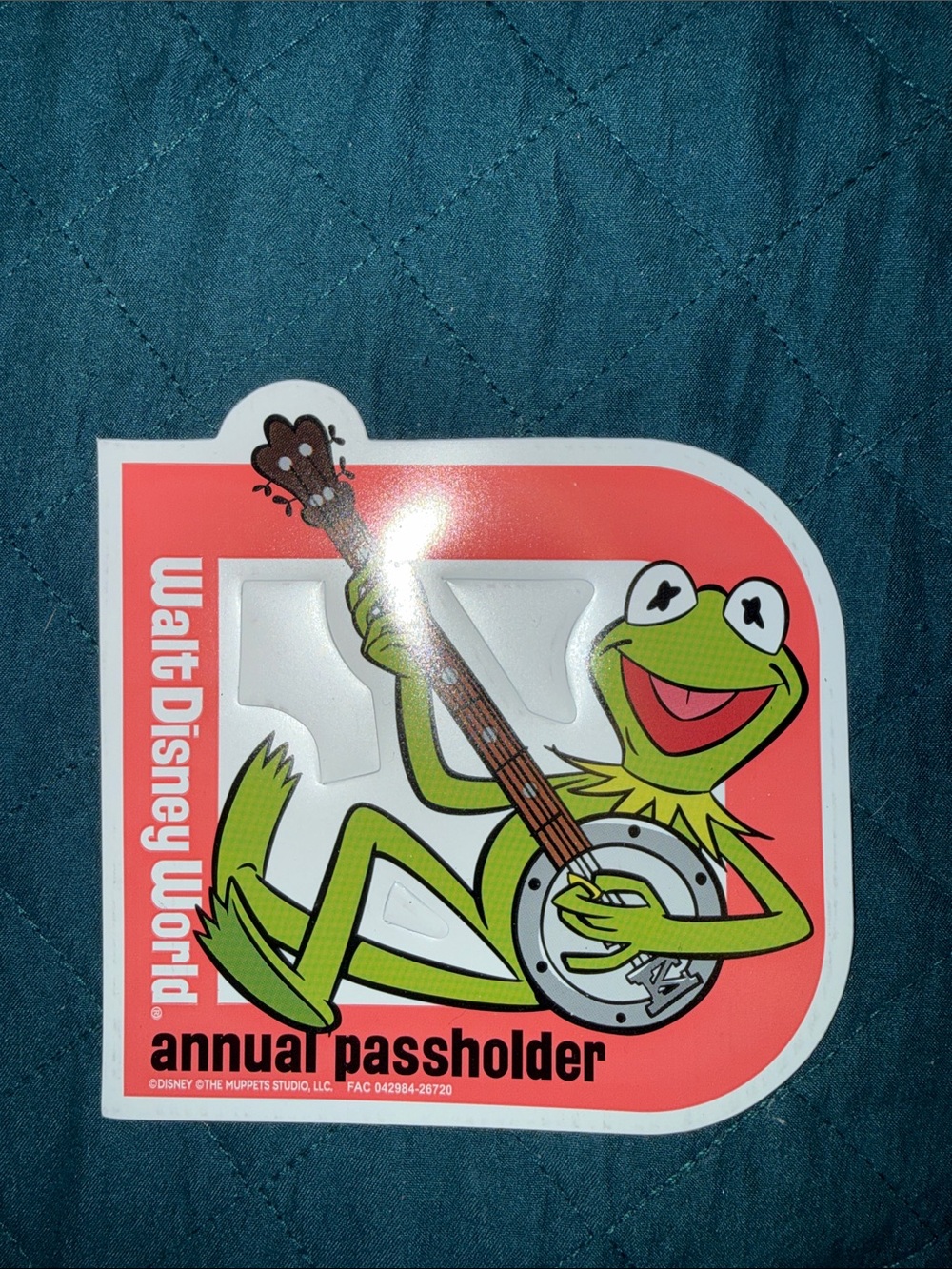 Disney Annual Passholder Magnet - Kermit with a Coral background